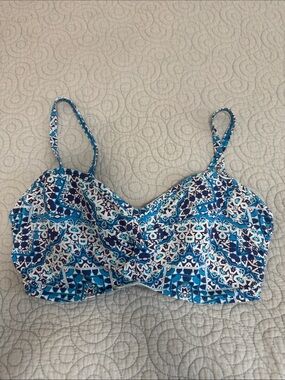 SUNSETS Blue Geometric Print Bikini Top - Women Swim. 34DD